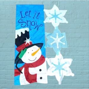 Let It Snow Snowman Winter Jetmax Flag Holiday Wall Hang Outdoor Decor Vintage